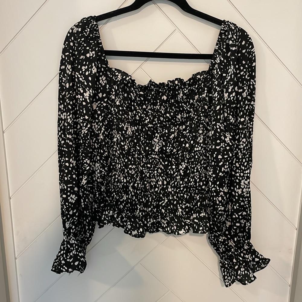 a new day | Black Polka Dot Long Sleeve Blouse - Picture 2 of 4